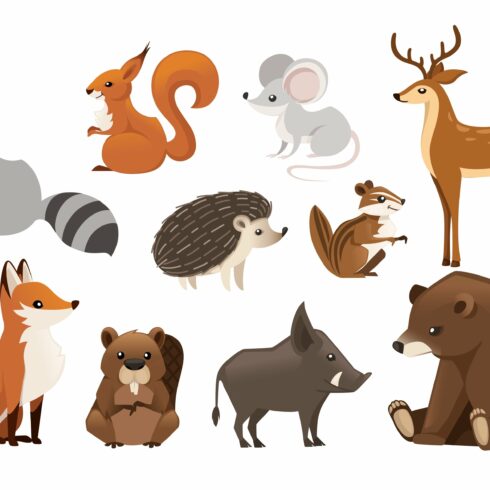 Forest animal set. Colored animal cover image.