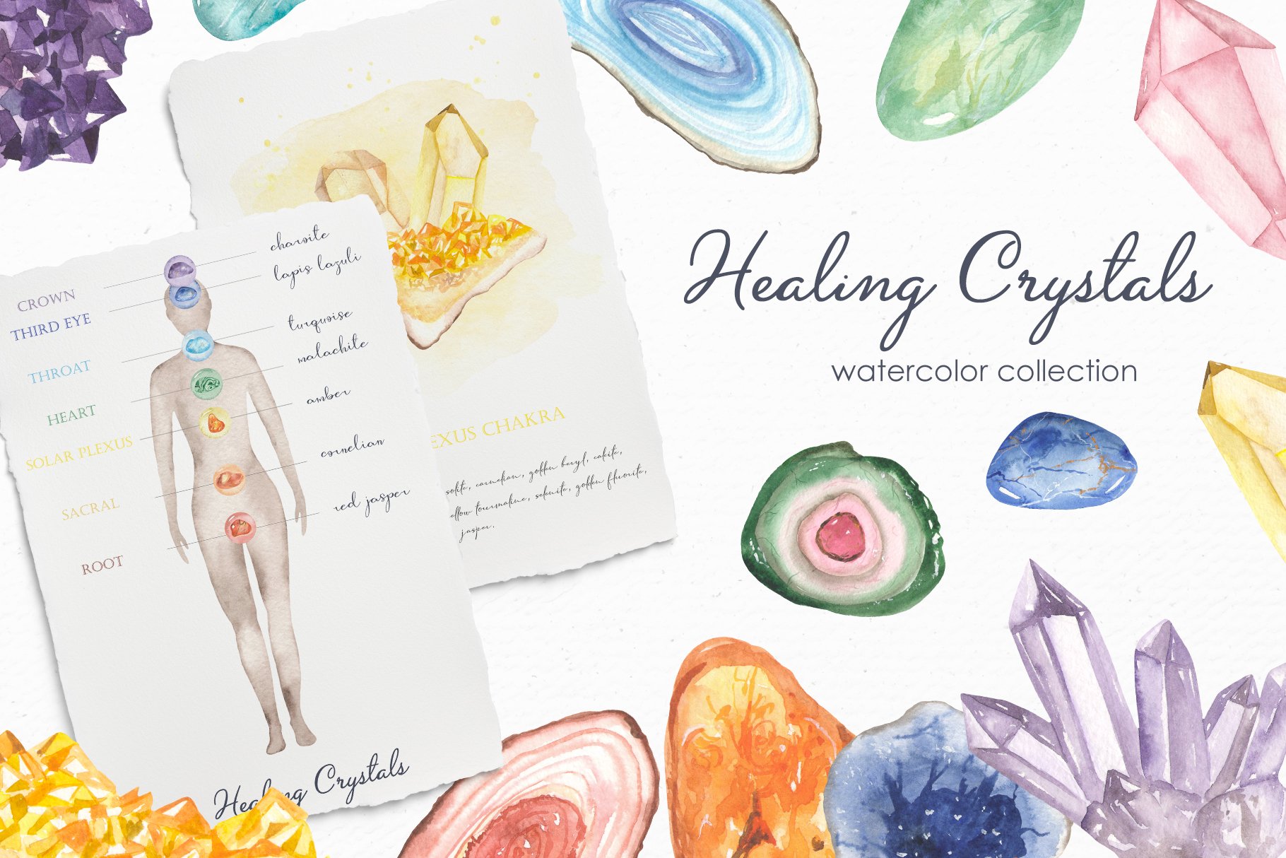 Healing crystals watercolor cover image.