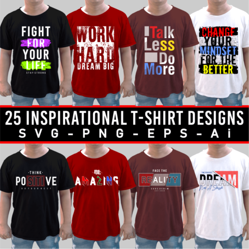 Inspirational & Motivational Quotes Typography T shirt Design Vector Bundle cover image.