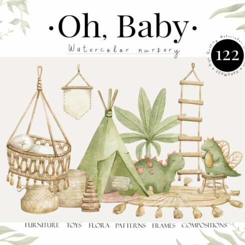 Watercolor Nursery. Baby Clipart cover image.