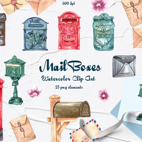 Mailbox Watercolor Clipart cover image.