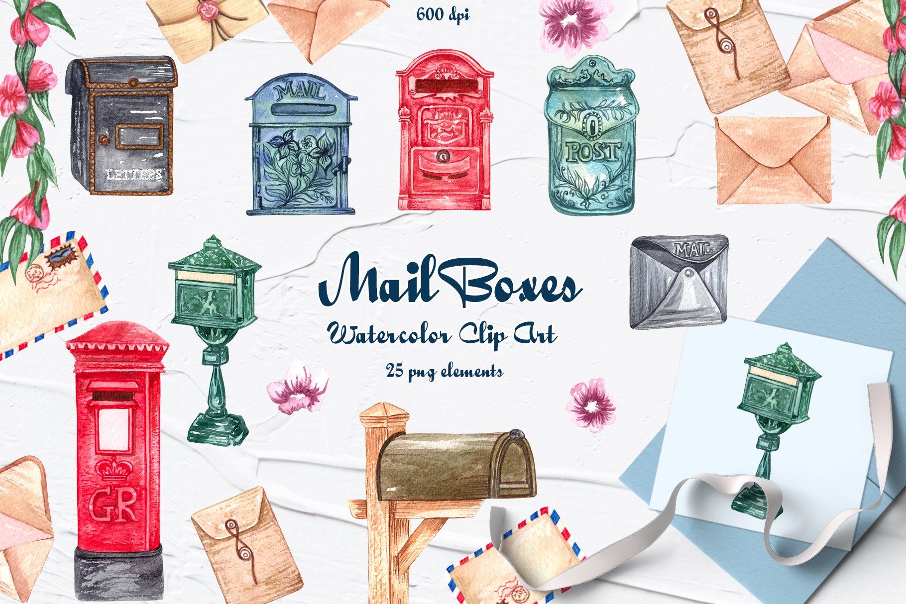 Mailbox Watercolor Clipart cover image.