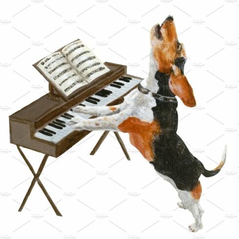 Dog Playing Piano Oil Painting cover image.