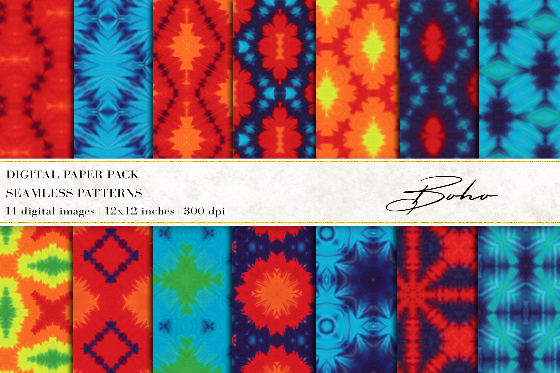 Boho Tie Dye Digital Papers cover image.