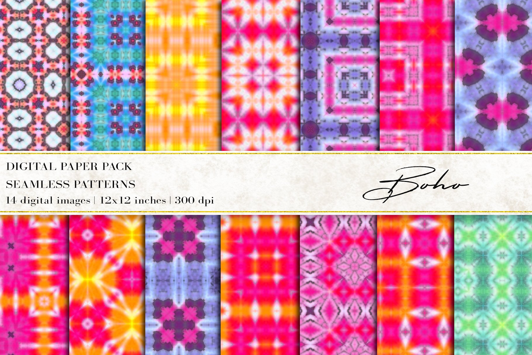 Boho Tie Dye Digital Papers cover image.