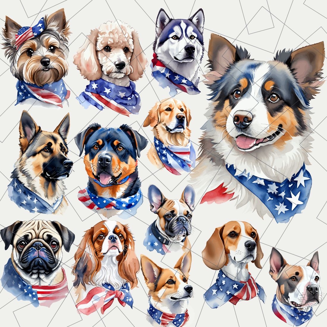4th of July Dogs Watercolor Sublimation preview image.
