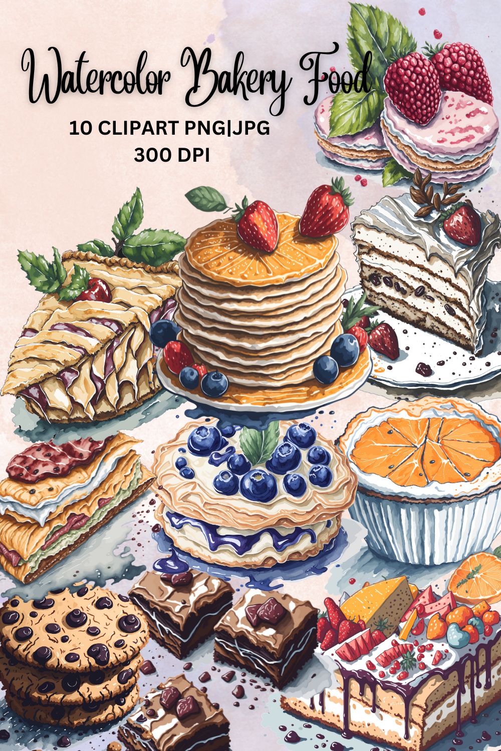 Watercolor Bakery Food Sublimation Clipart pinterest preview image.