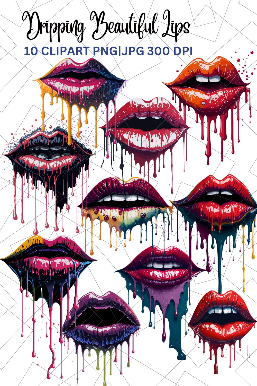Dripping Beautiful Lips Watercolor pinterest preview image.