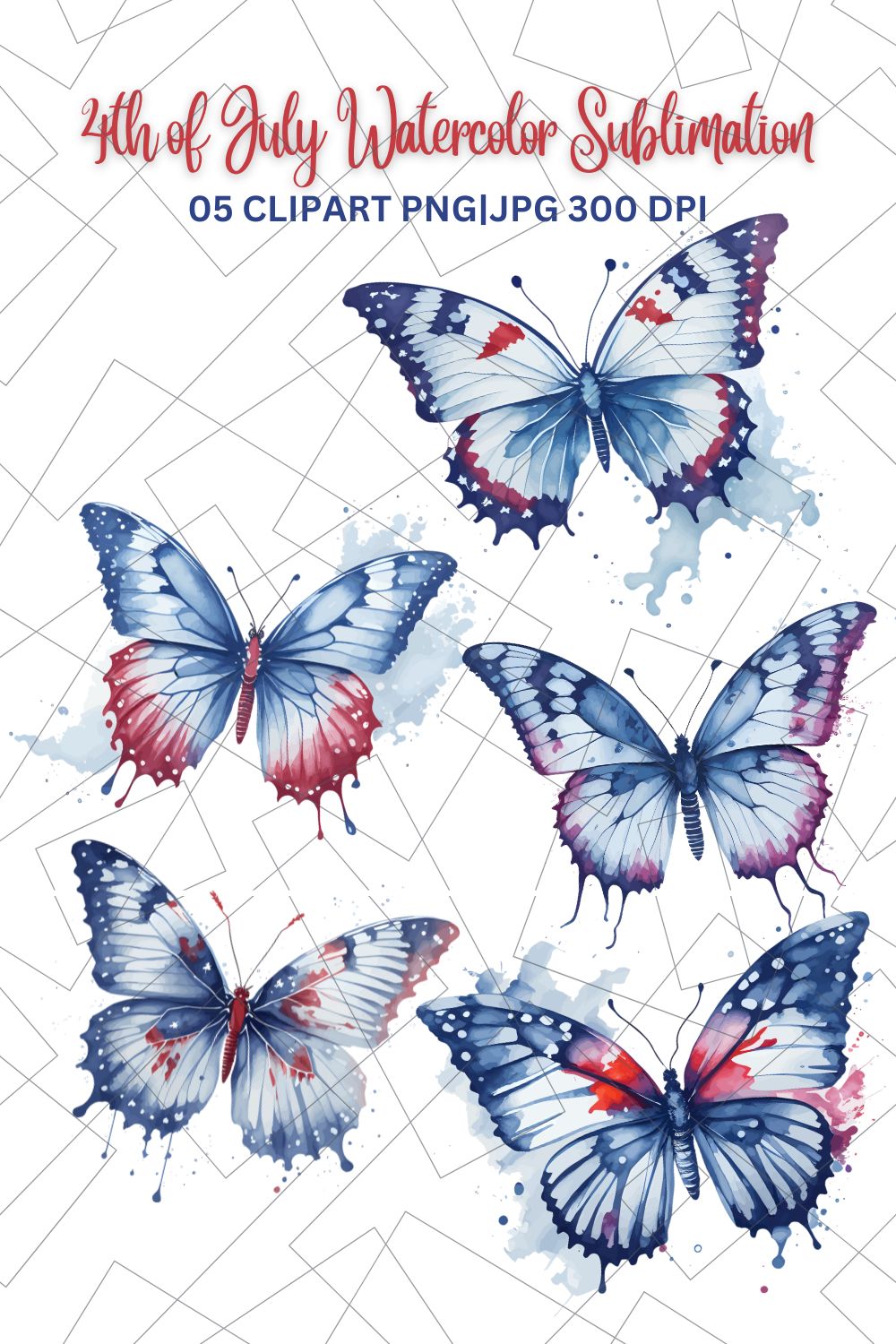 Butterfly 4th of July Sublimation Bundle pinterest preview image.