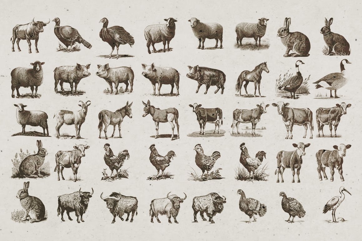 10 farm animals illustrations 204