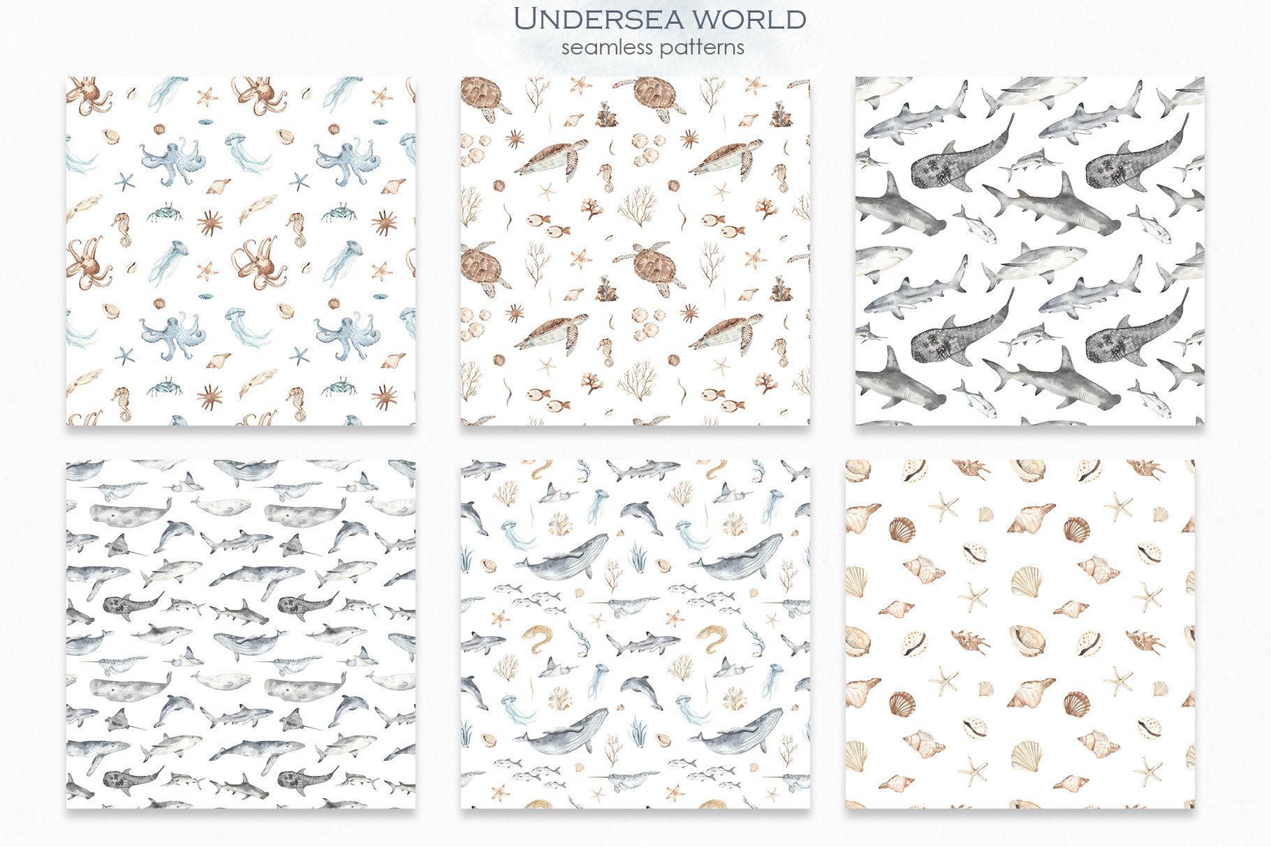 10 watercolor underwater world seamless patterns 408