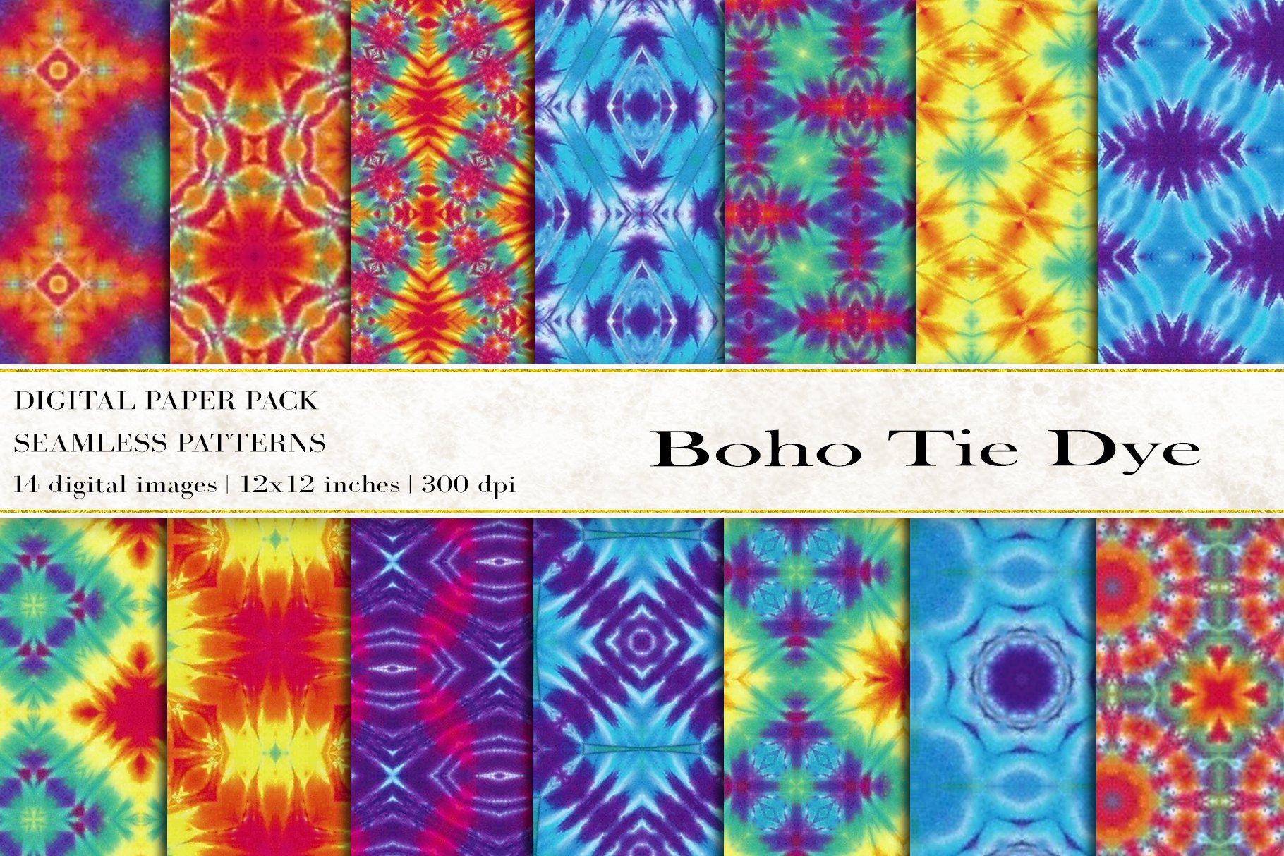 Boho Tie Dye Digital Papers cover image.