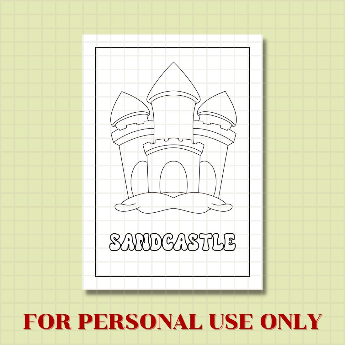 FREE SANDCASTLE COLORING PAGE preview image.