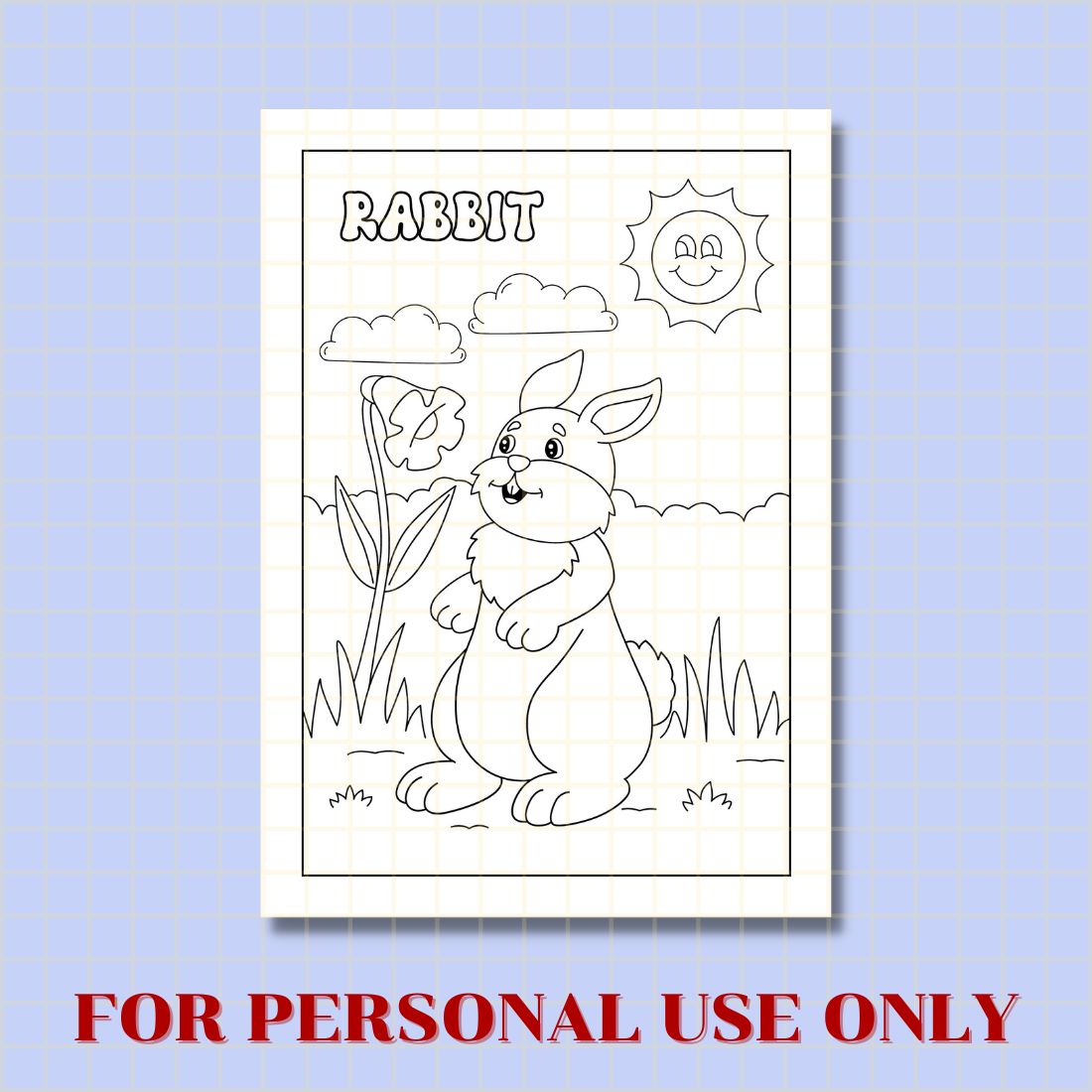 FREE RABBIT COLORING PAGE preview image.