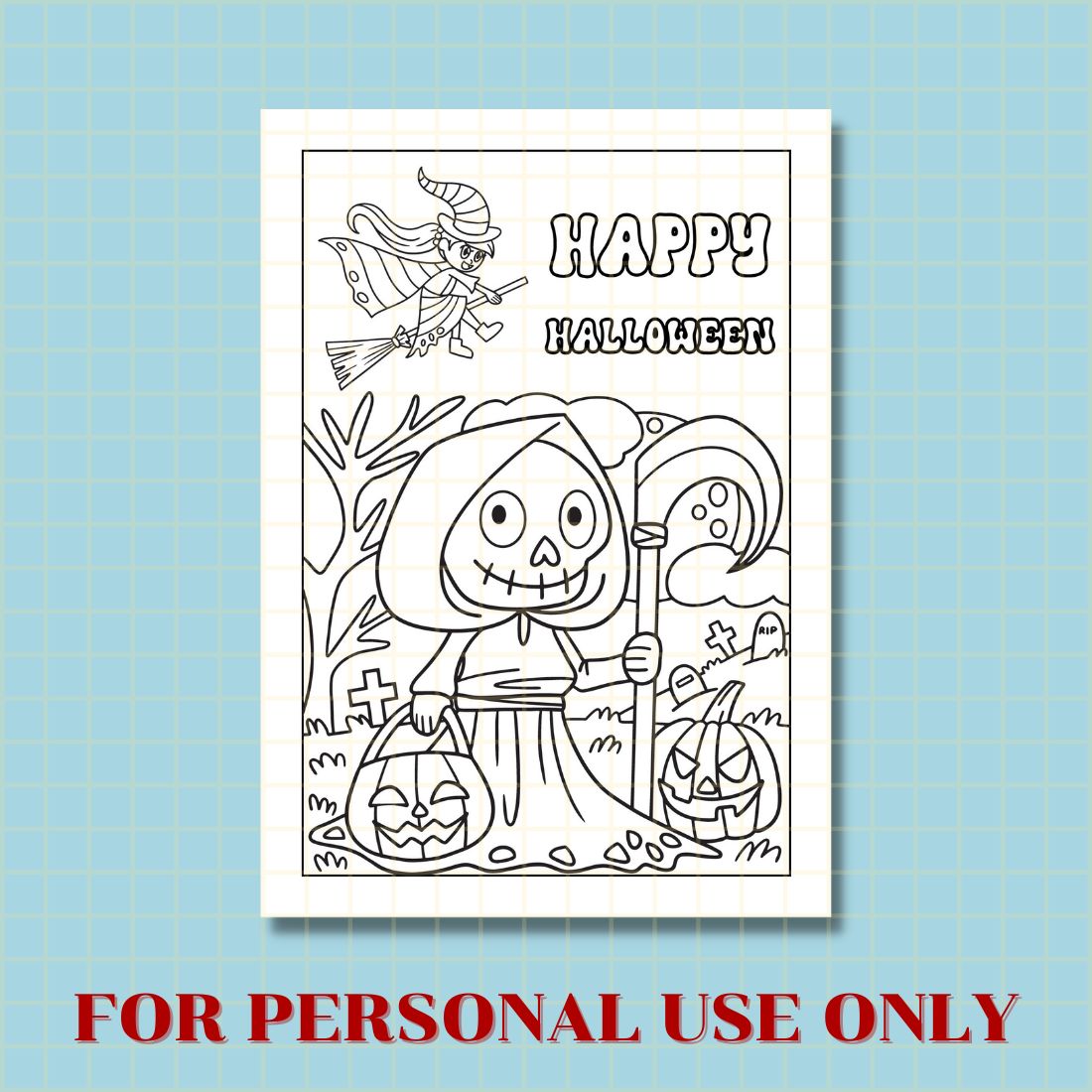 FREE HAPPY HALLOWEEN COLORING PAGE preview image.