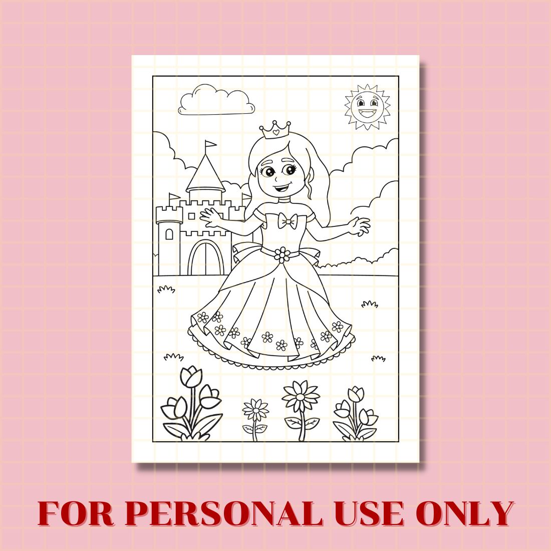 FREE PRINCESS COLORING PAGE preview image.