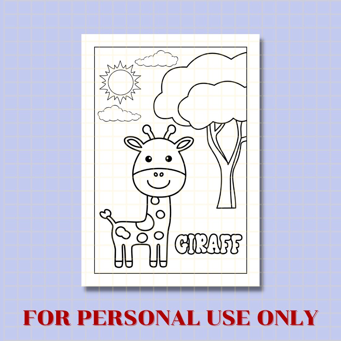 FREE GIRAFF COLORING PAGE preview image.