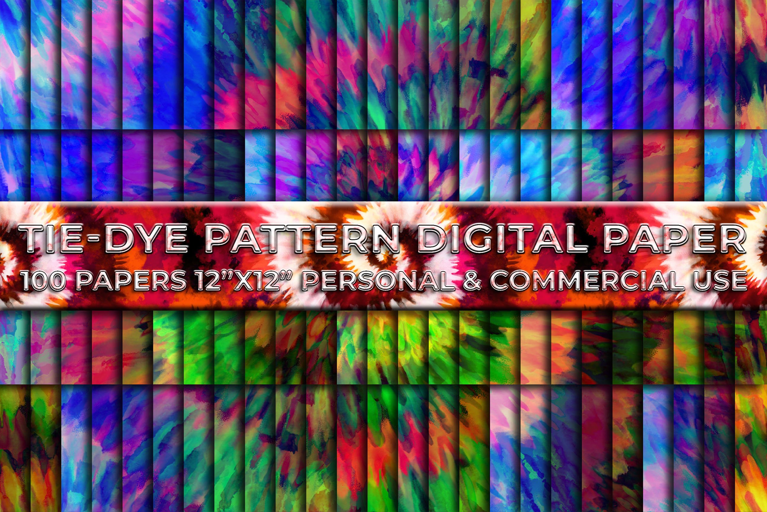 100 Tie Dye Pattern Digital Paper cover image.