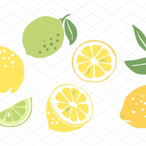Set of ripe lemons and limes cover image.
