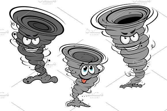 Cartoon tornado cyclone characters cover image.