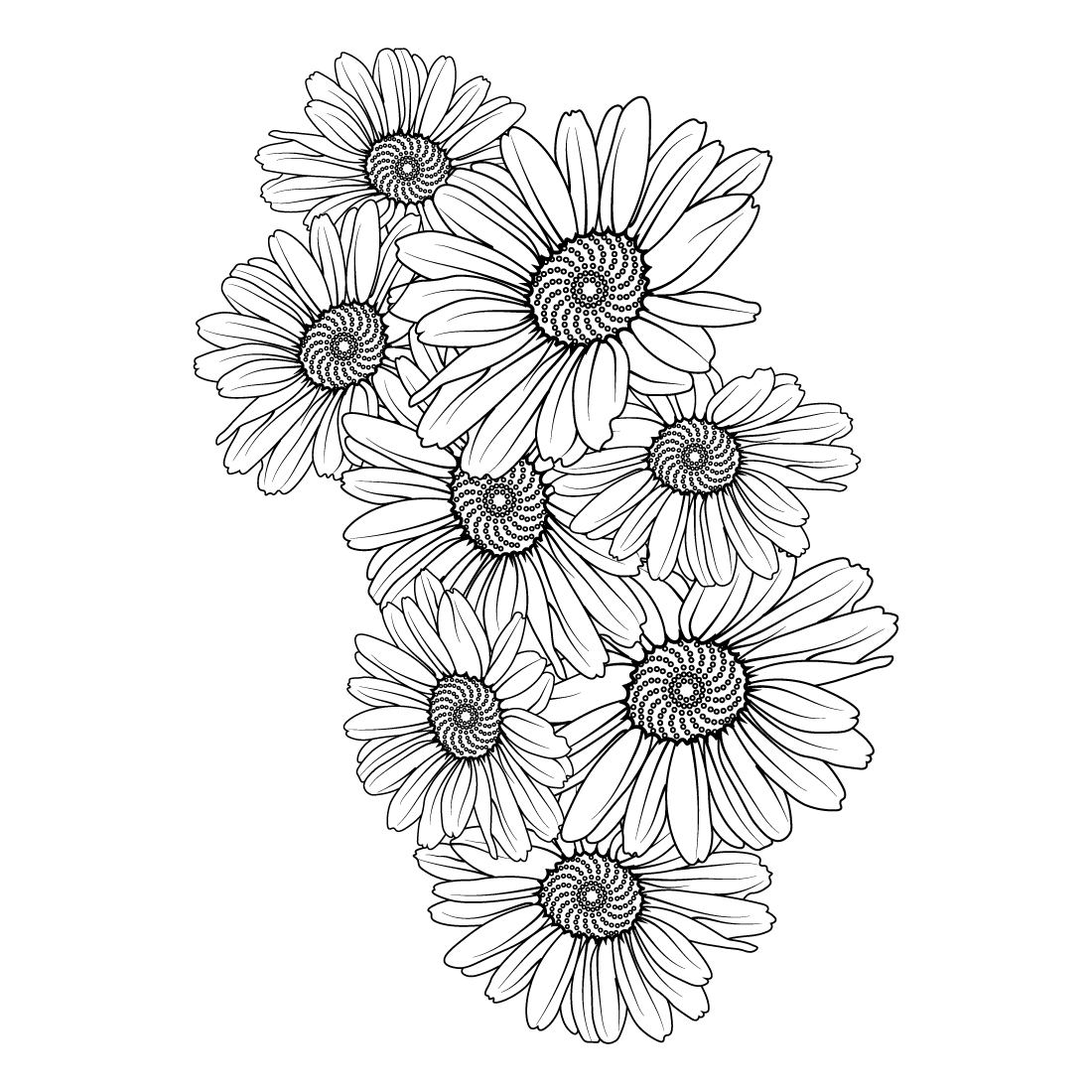 Daisy flower coloring pages, daisy flower bouquet tattoo, small daisy tattoo, elegant minimalist daisy tattoo, preview image.