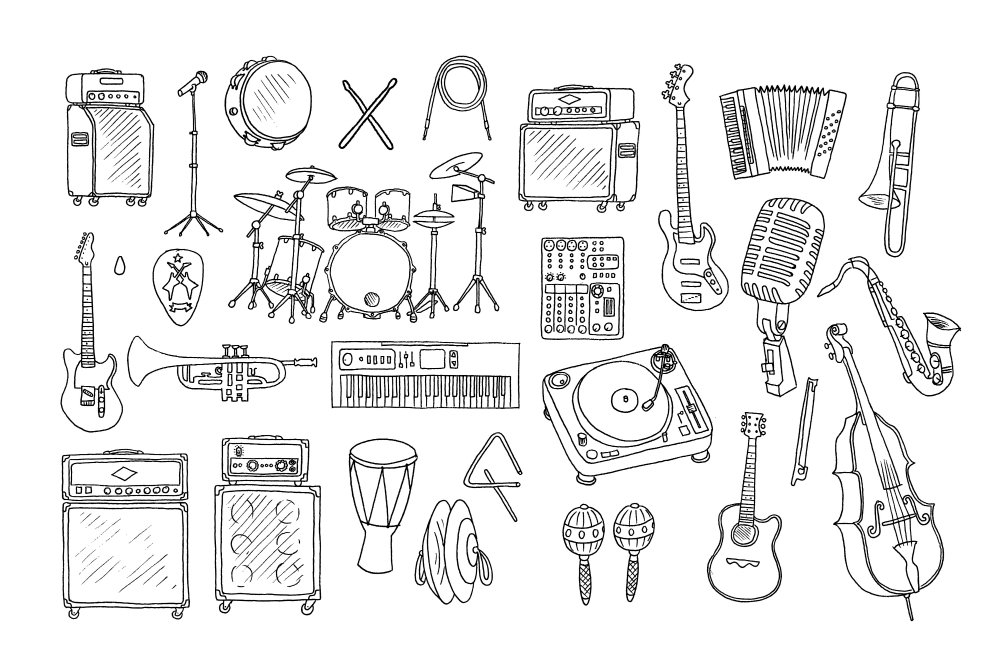 Music Instruments Doodle Set preview image.