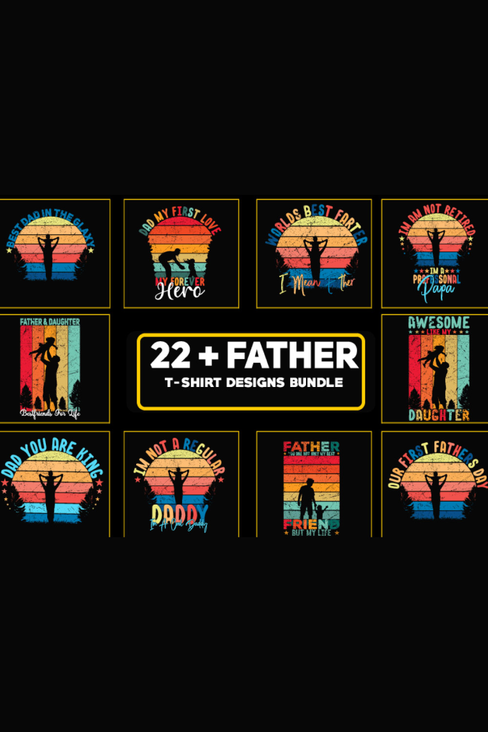 Father T-Shirt Designs Bundle pinterest preview image.