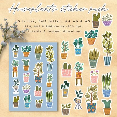 Houseplants sticker pack cover image.