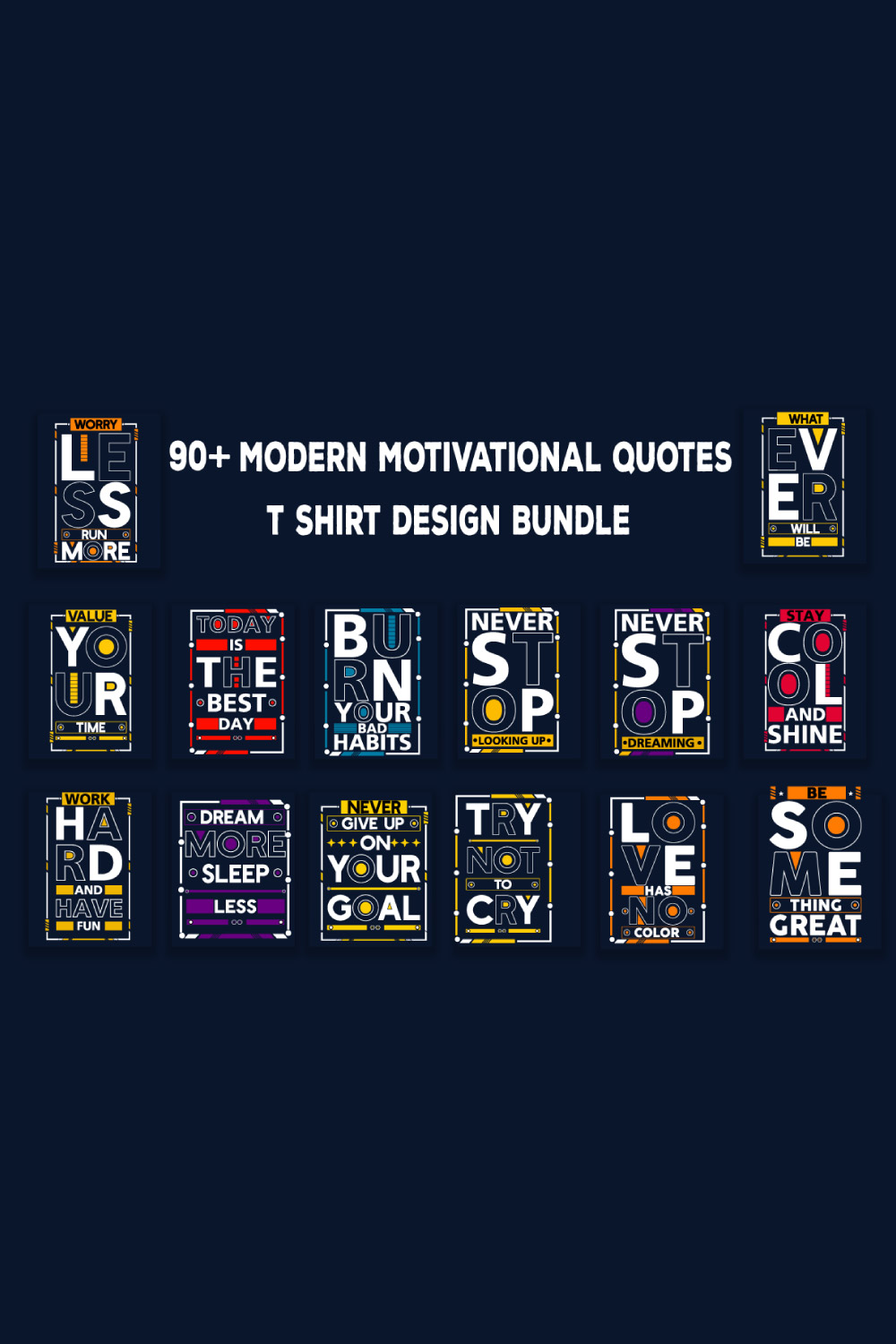 90 + motivational quotes typography t shirt design bundle pinterest preview image.