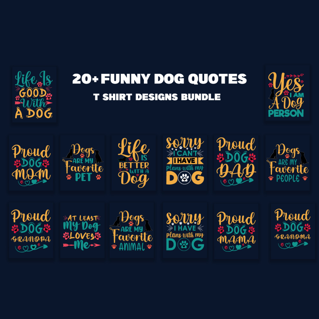 21 Funny Dog Quotes T-Shirt Designs Bundle preview image.