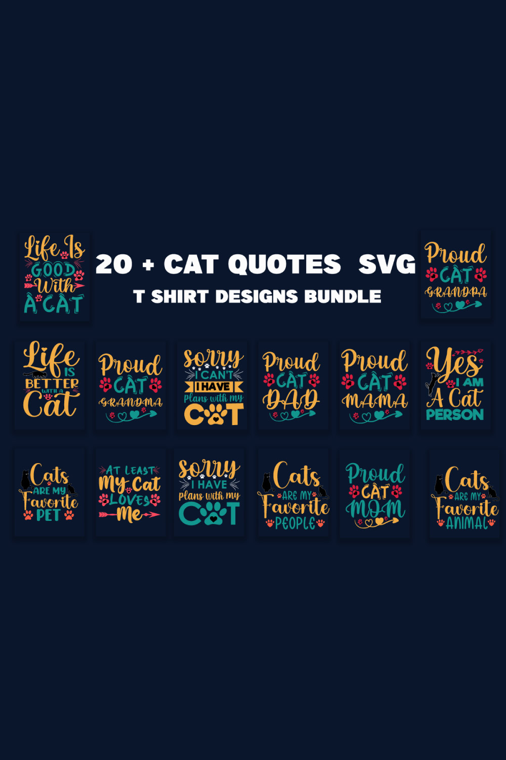Cat Quotes SVG T-Shirt Designs Bundle pinterest preview image.