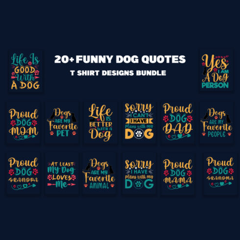 21 Funny Dog Quotes T-Shirt Designs Bundle cover image.