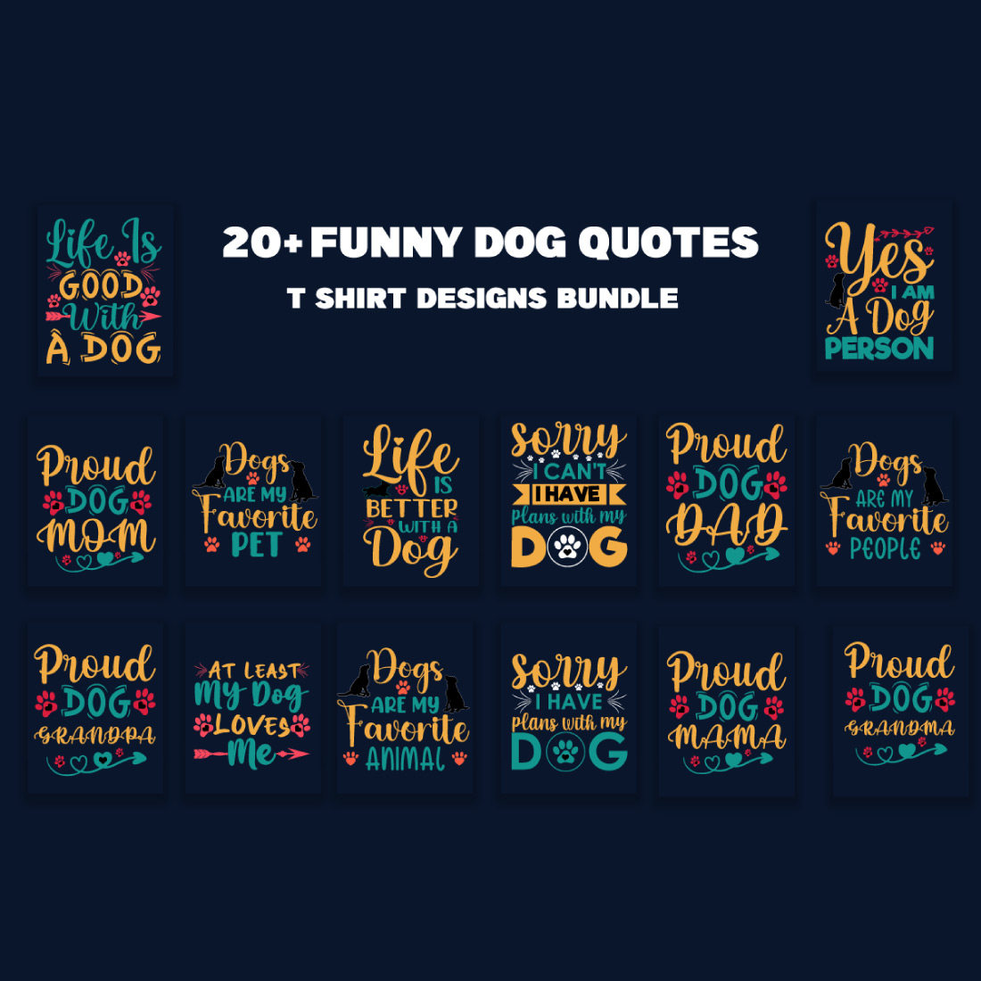 21 Funny Dog Quotes T-Shirt Designs Bundle cover image.