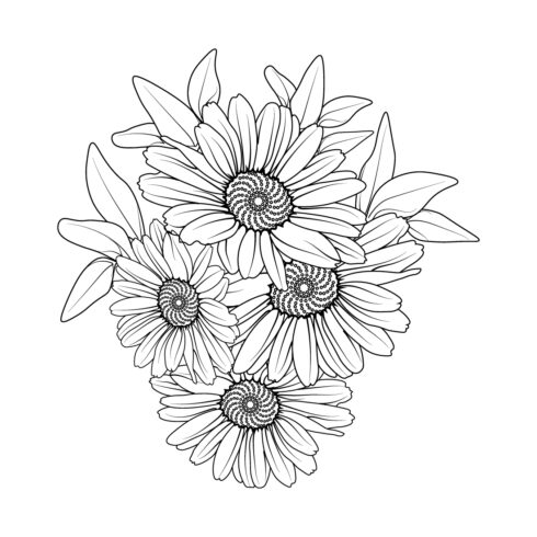 Daisy flwoer line art, daisy floewr line art bouquet, gerbara daisy drawing cover image.