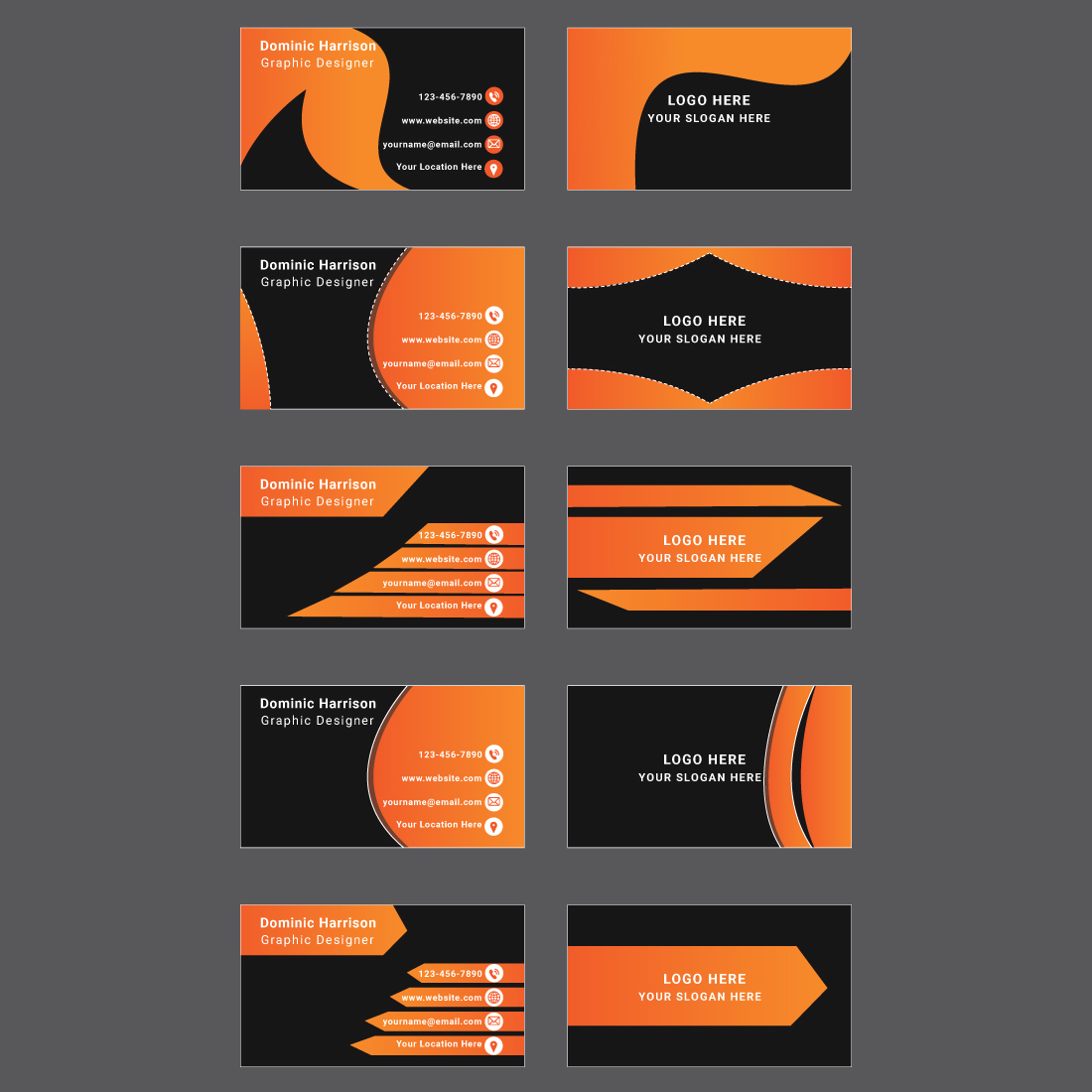 5 business card template bundle preview image.