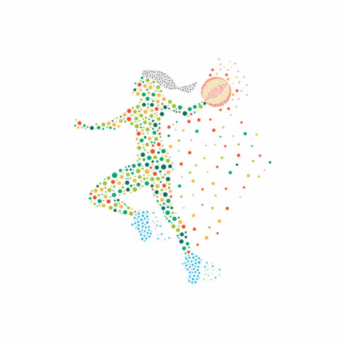 Basketball throwing is composed of colored dots, vector illustration cover image.