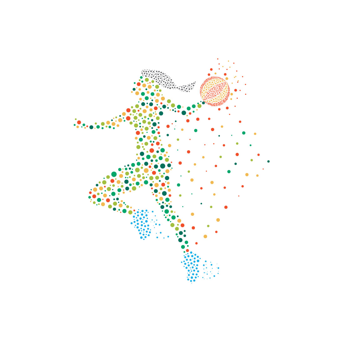 Basketball throwing is composed of colored dots, vector illustration cover image.