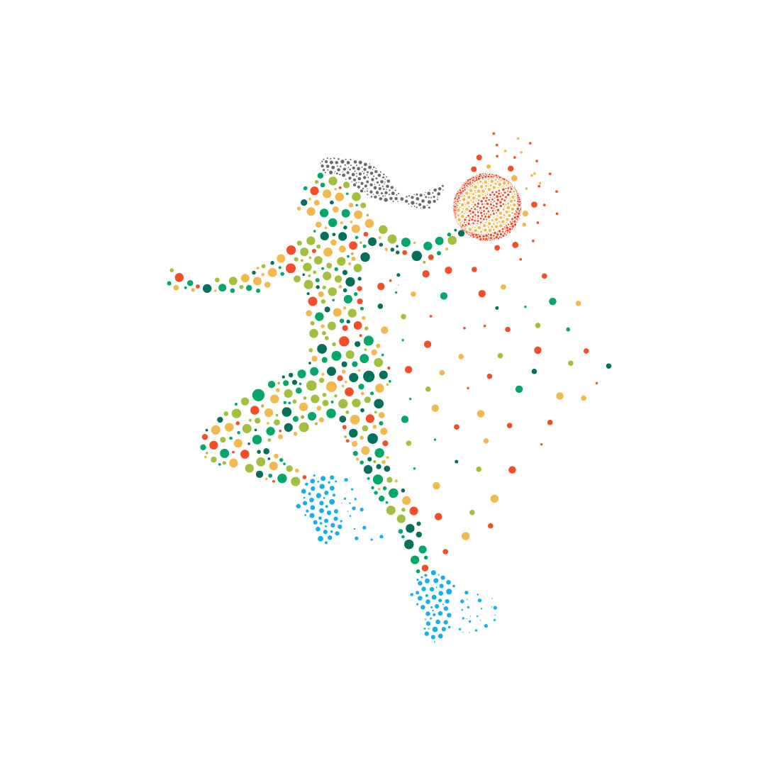 Basketball throwing is composed of colored dots, vector illustration preview image.