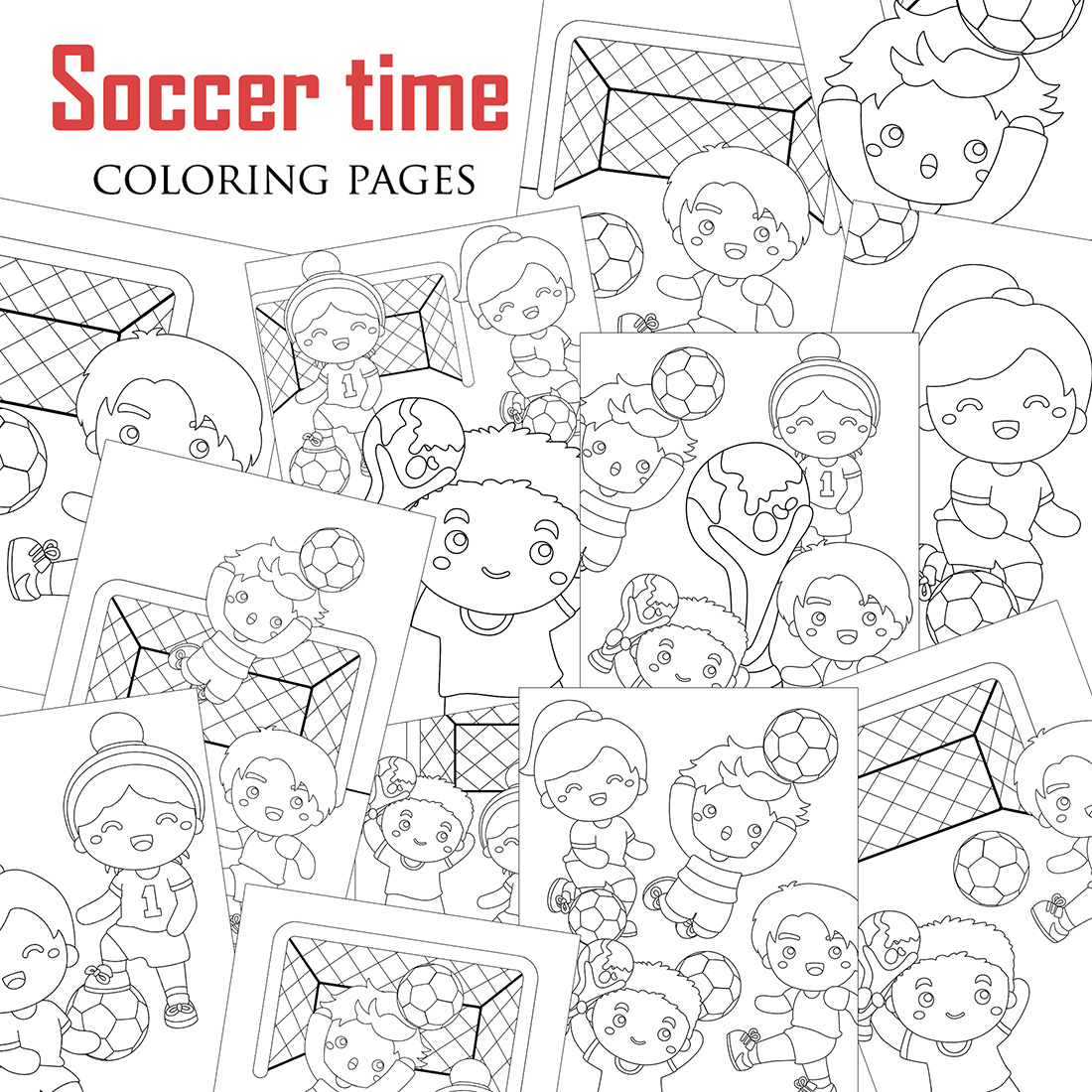 Happy Kids Playing Soccer Time Football Outdoor Activity Tournament School Club Coloring Pages for Kids and Adult cover image.