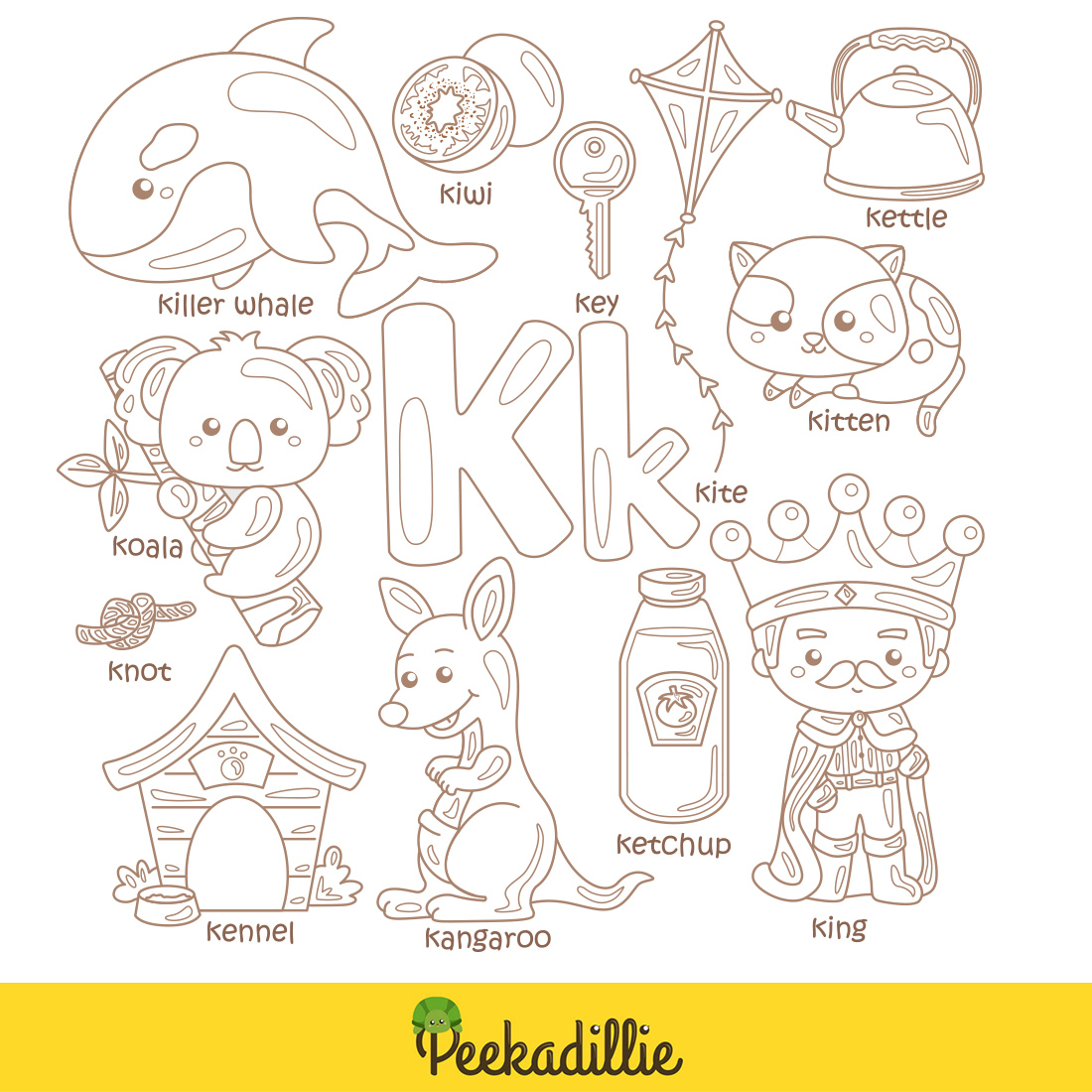 Alphabet K For Vocabulary Reading Lesson Kids Coloring Set