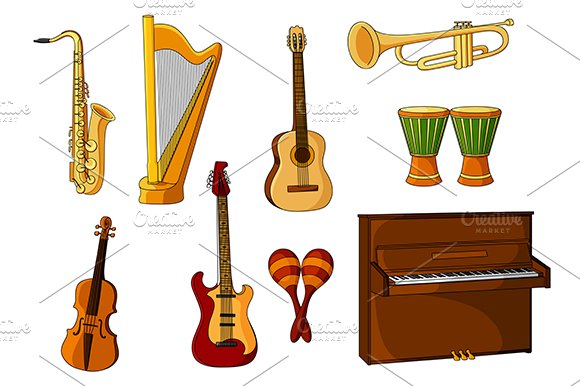 Large set of various musical instrum cover image.