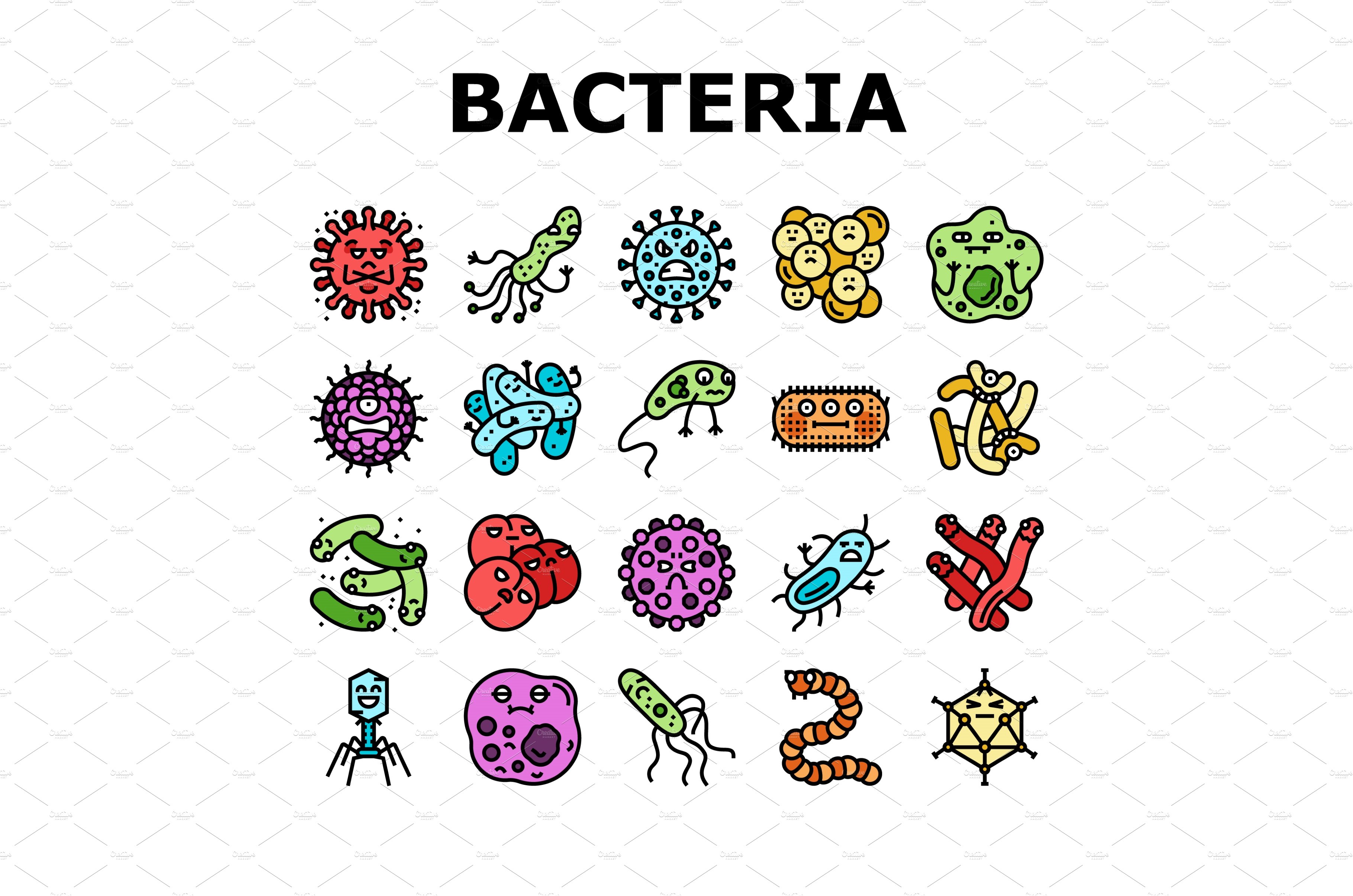 bacteria virus bacterium cell icons cover image.