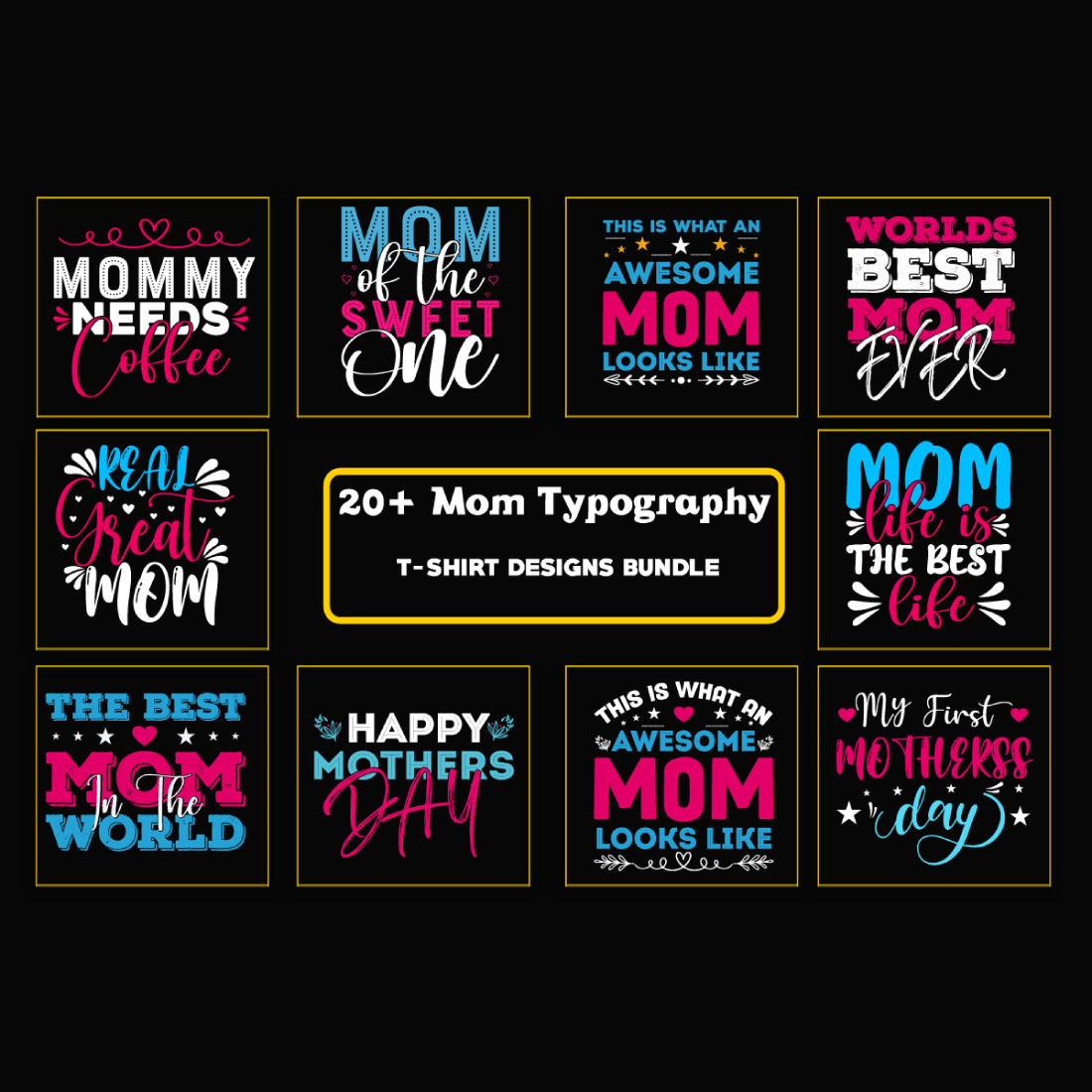 mom typography t-shirt bundle or mothers day t-shirt bundle preview image.