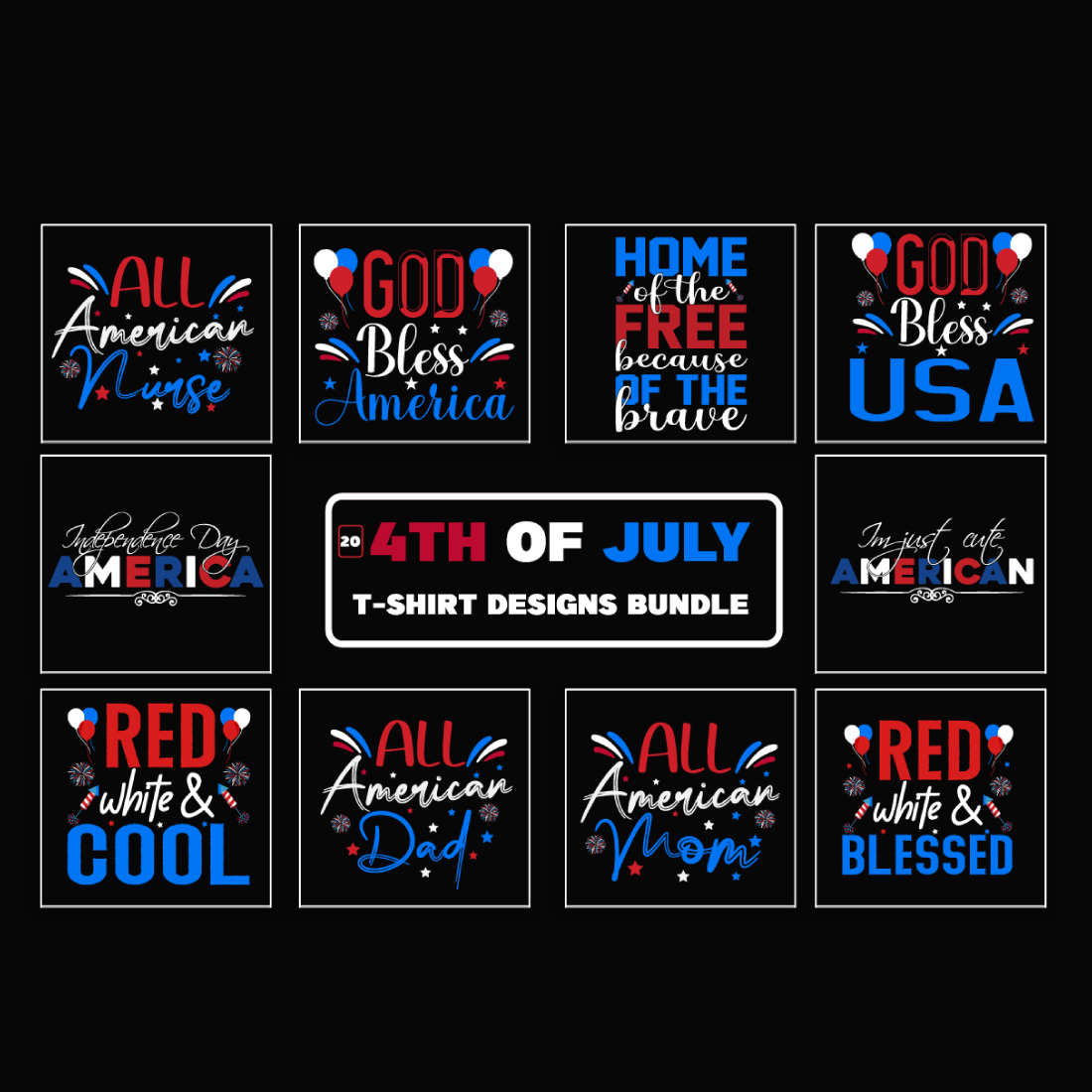 4th of July T-Shirt Design Bundle preview image.