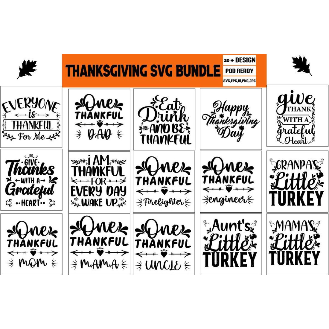 Trendy Thanksgiving SVG t-shirt bundle a preview image.