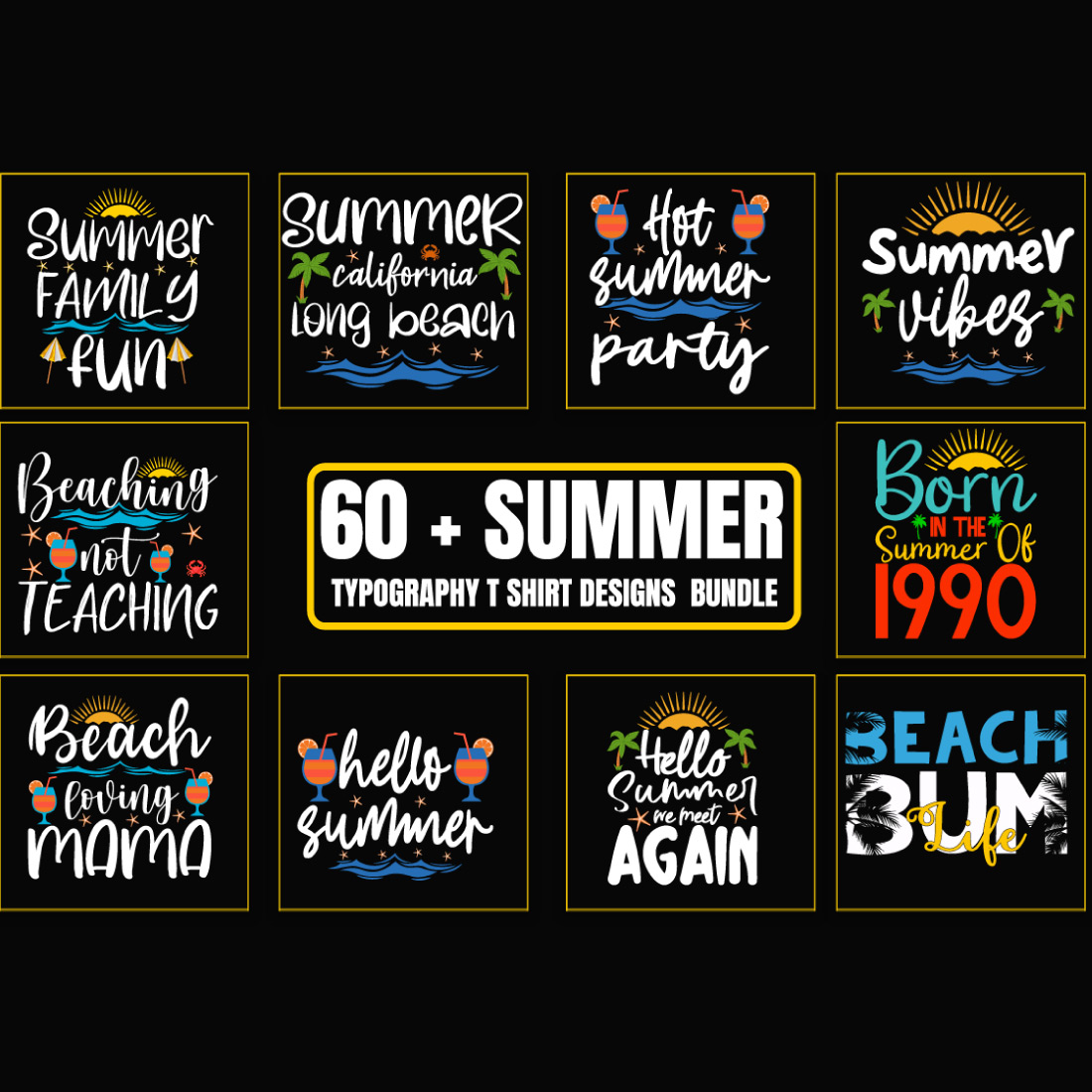 Summer Typography T-shirt Designs Bundle preview image.