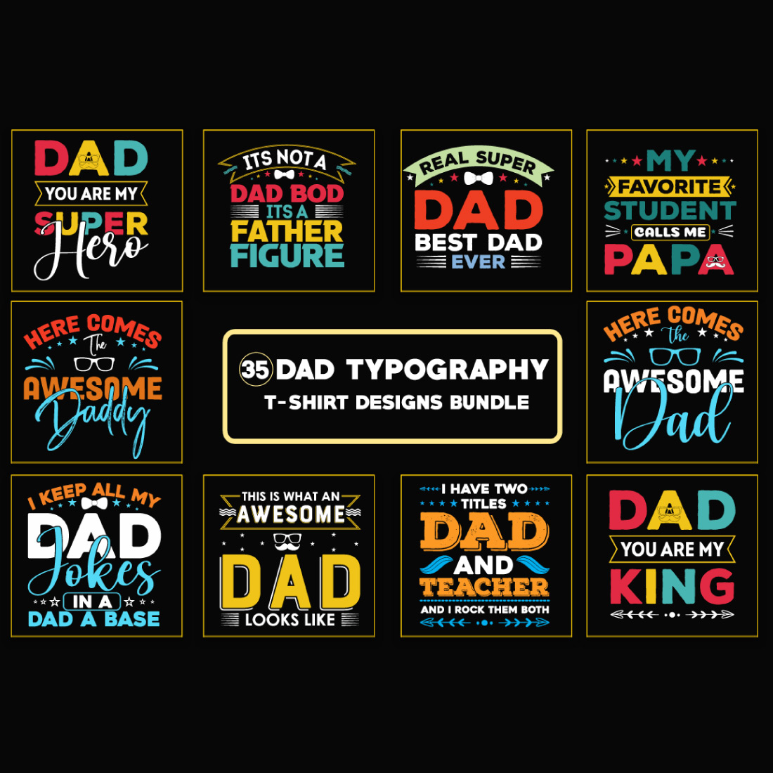 Dad Typography T-Shirt Designs Bundle preview image.