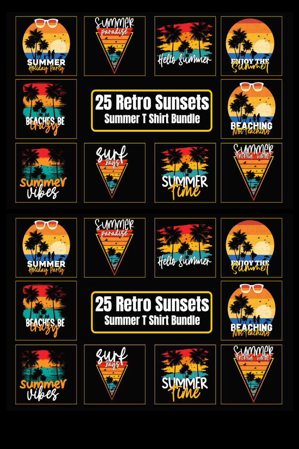 Retro Sunsets Summer T-shirt Bundle pinterest preview image.