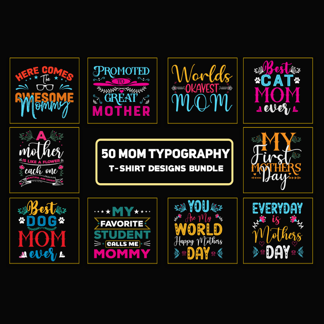 Mom Typography T-Shirt Designs Bundle preview image.