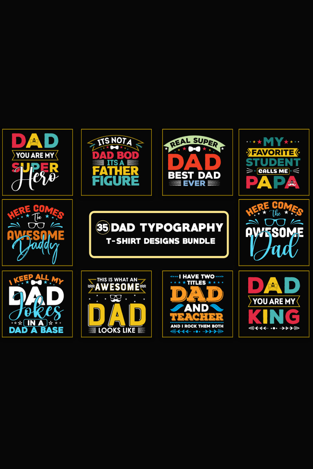 Dad Typography T-Shirt Designs Bundle pinterest preview image.